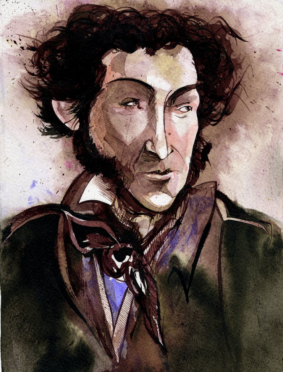 Aleksanteri Pushkin - karikatyyri venäläisestä runoilijasta ja kirjailijasta tekijältä Neale Osborne