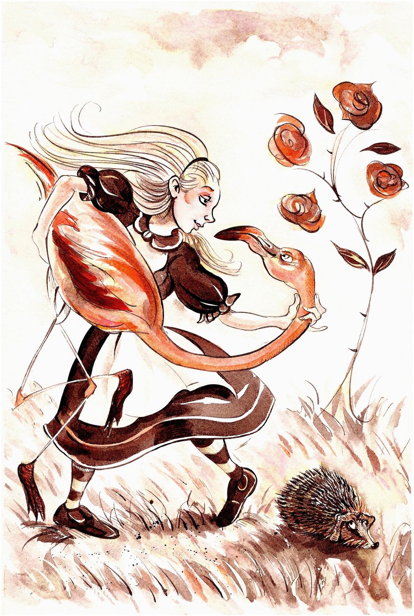 Liisa flamingovasaralla - kuvitus Lewis Carrollin Alices Adventures in Wonderland (1865), 2005 tekijältä Neale Osborne