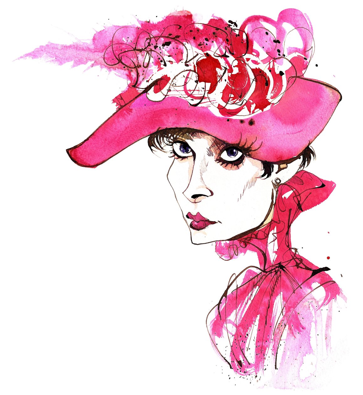 Belgialaissyntyinen näyttelijä Audrey Hepburn (1929-93), syntynyt Eda Van Heemstra; karikatyyri Eliza Doolittlena My Fair Lady -elokuvasta (1964 elokuva, ohjaaja George Cukor); karikatyyri tekijältä Neale Osborne