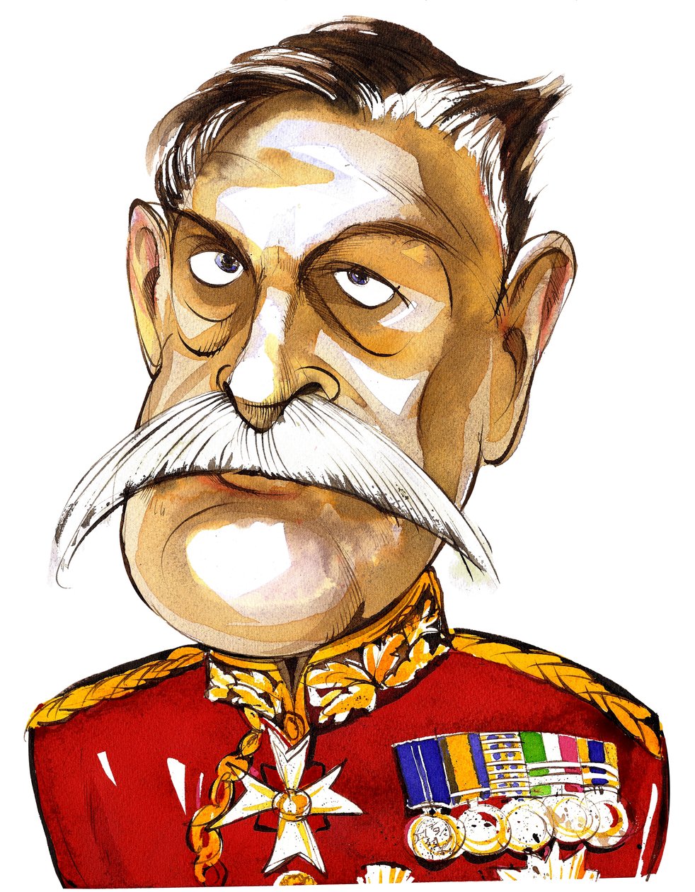 British Field Marshall, ensimmäinen jaarli Haig of Bernersyde (1861-1928); värikarikatyyri univormussa tekijältä Neale Osborne