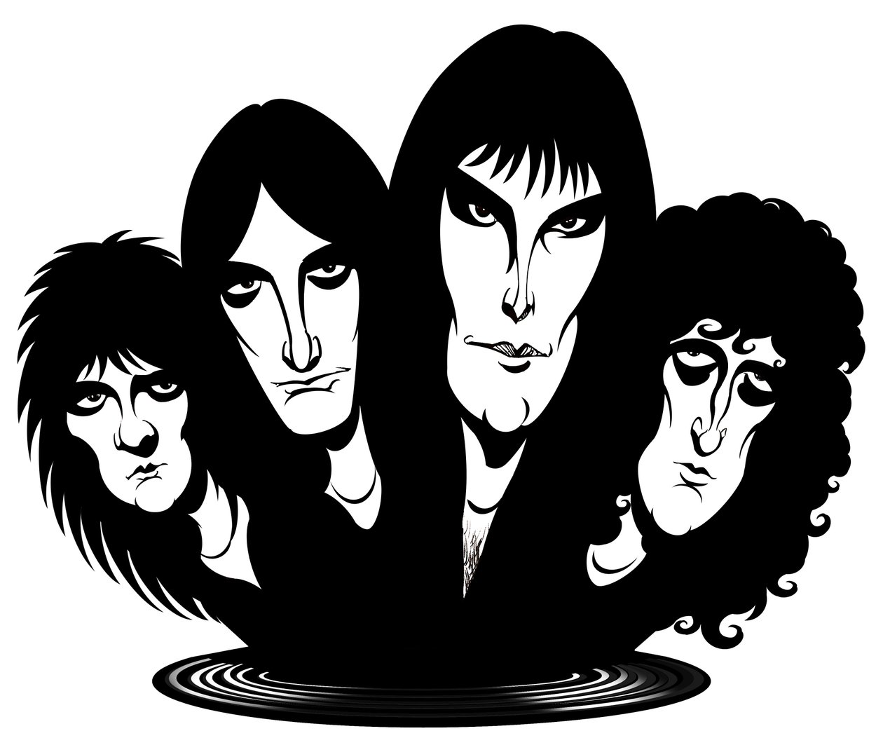 Brittiläinen rock-yhtye perustettiin vuonna 1971; karikatyyri vasemmalta oikealle: Roger Taylor (rumpali, laulaja, 26. heinäkuuta 1949 - tekijältä Neale Osborne