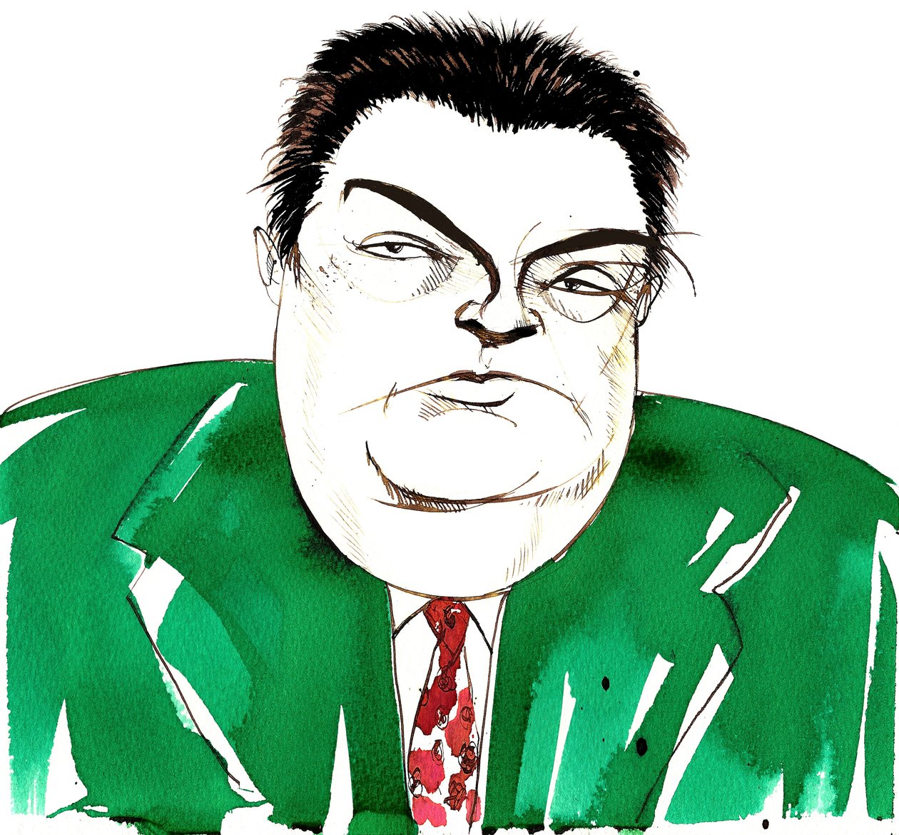 Darius Milhaud (1892 - 1974) ranskalainen säveltäjä, opettaja ja Les Sixin jäsen, karikatyyri tekijältä Neale Osborne