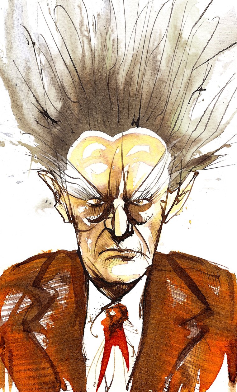Edgard Varèse, ranskalaista alkuperää oleva amerikkalainen säveltäjä (1883-1965); karikatyyri tekijältä Neale Osborne