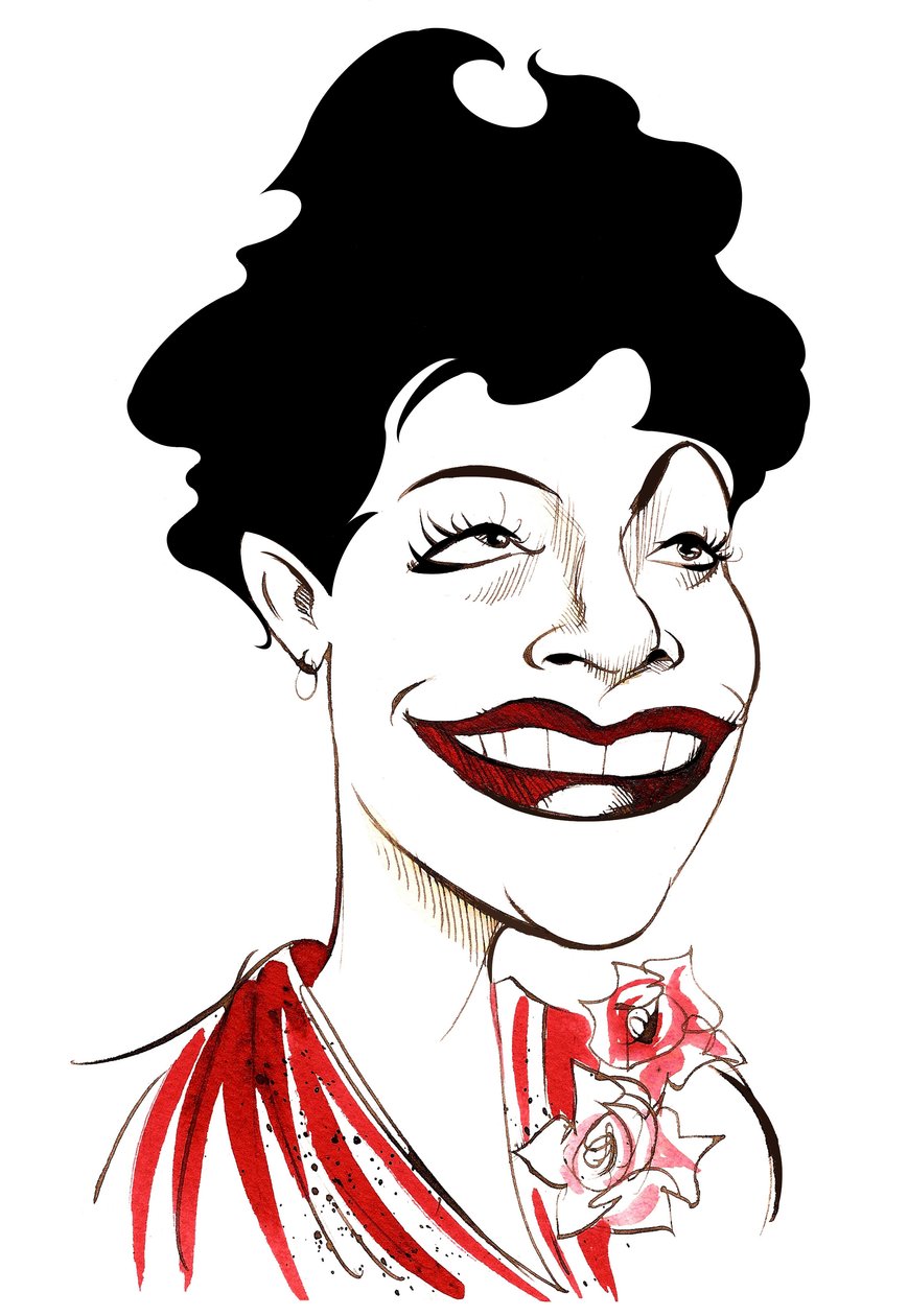 Ella Fitzgerald, yhdysvaltalainen jazzlaulaja (1917 - 1996) karikatyyri tekijältä Neale Osborne