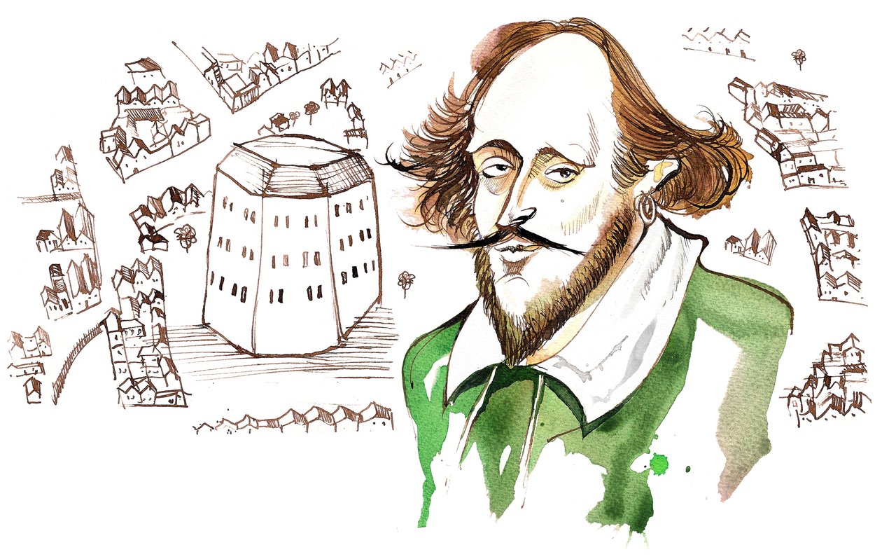englantilainen näytelmäkirjailija ja runoilija William Shakespeare (1564-1616); karikatyyri tekijältä Neale Osborne