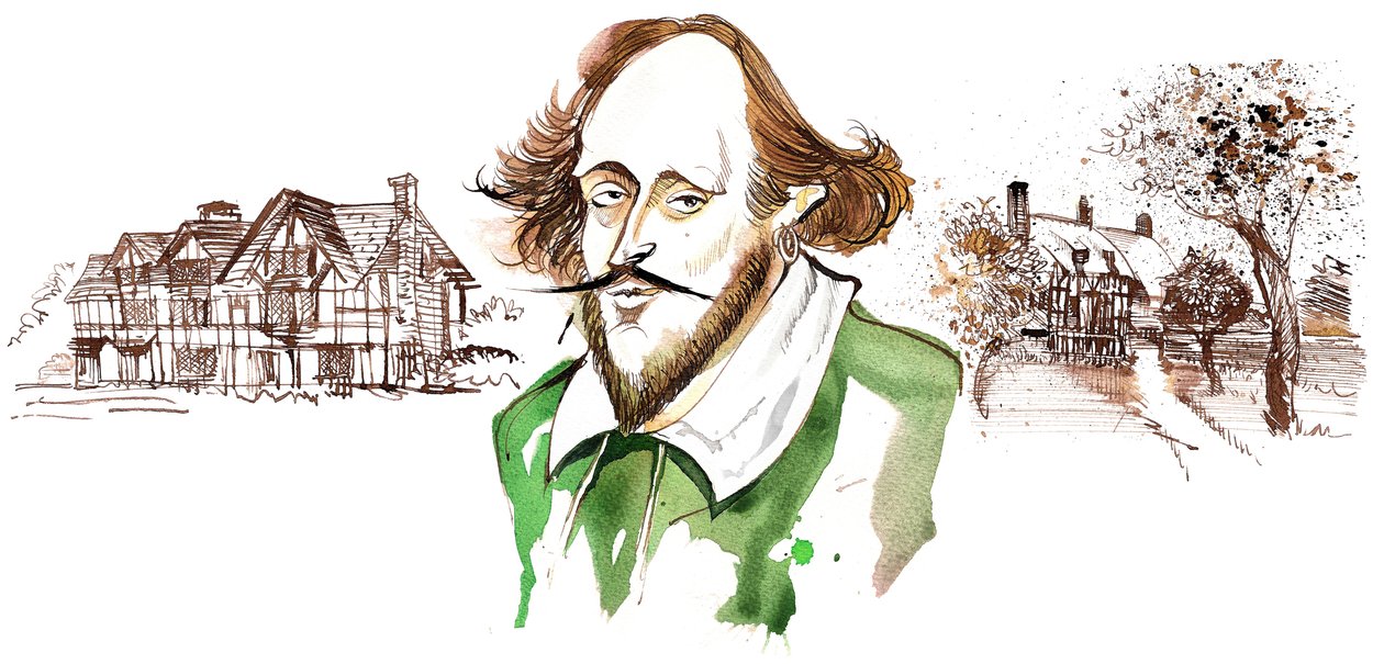 englantilainen näytelmäkirjailija ja runoilija William Shakespeare (1564-1616); karikatyyri tekijältä Neale Osborne