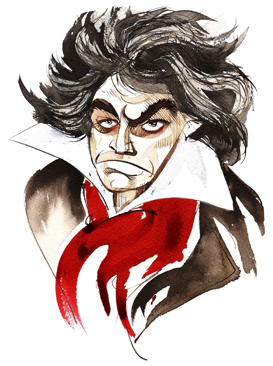 saksalainen säveltäjä Ludwig van Beethoven (1770-1827); karikatyyri tekijältä Neale Osborne