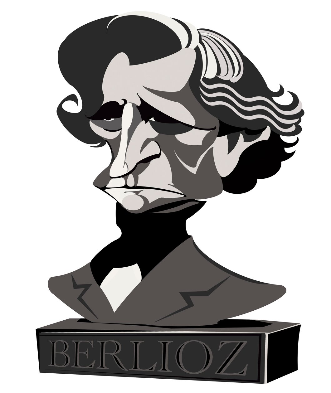 Hector Berlioz, ranskalainen säveltäjä (1803-69), puolisävyinen karikatyyri rintakuvana, 2010, Neale Osborne tekijältä Neale Osborne