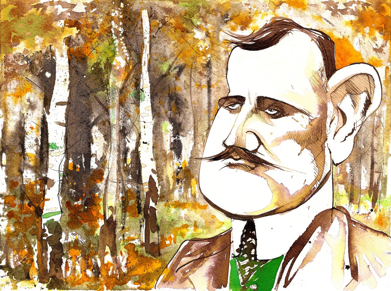 Jean Sibelius, karikatyyri nuorempana miehenä tekijältä Neale Osborne