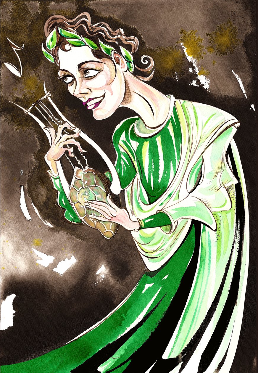 Kathleen Ferrier - värikarikatyyri Orpheuksena Christoph Gluckin (saksalainen säveltäjä, 1714-17 87) oopperasta Orfeo ed Euridice vuonna 1762 tekijältä Neale Osborne