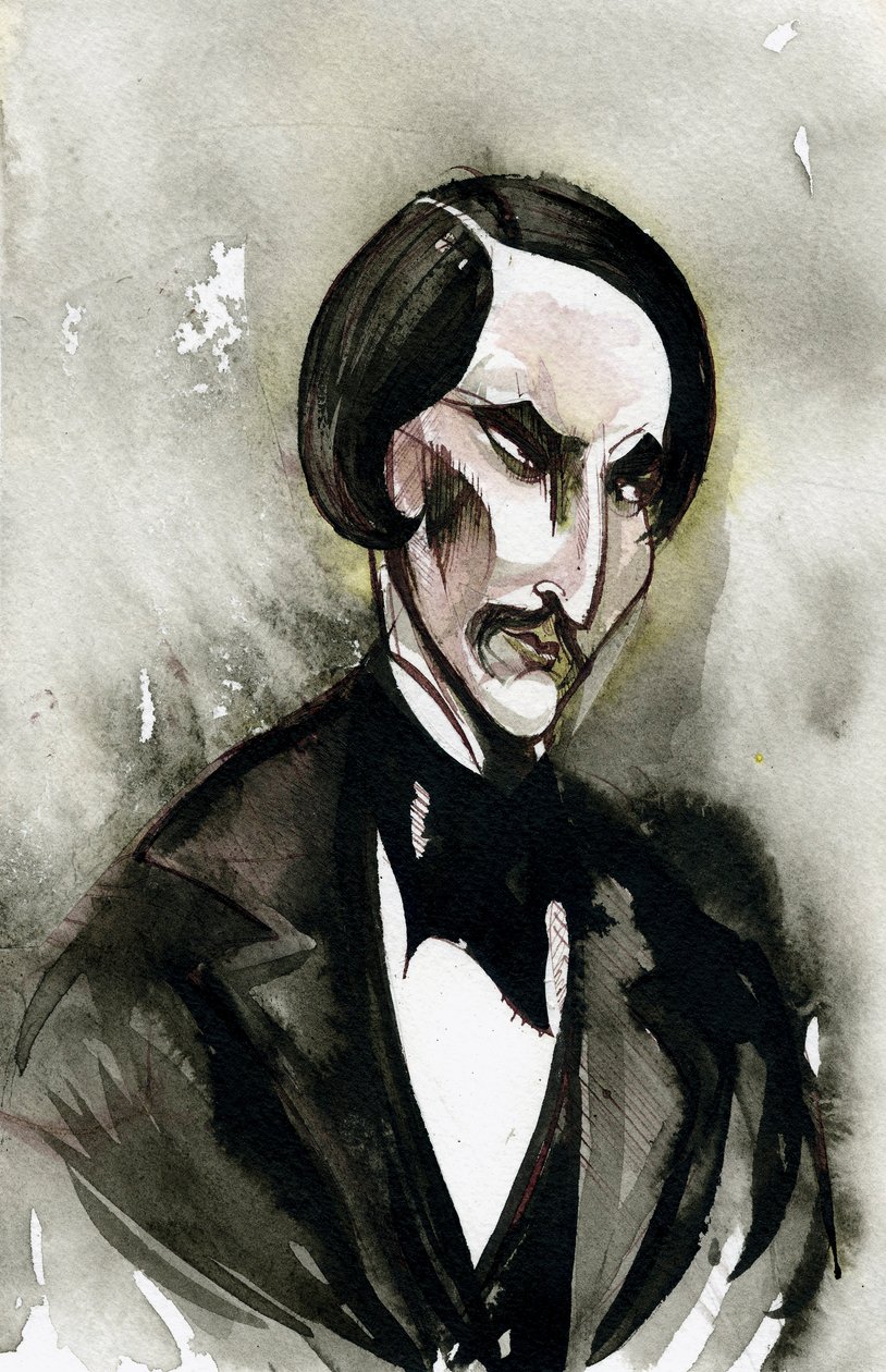 Nikolai Gogol - ukrainalaissyntyisen venäläisen kirjailijan karikatyyri tekijältä Neale Osborne
