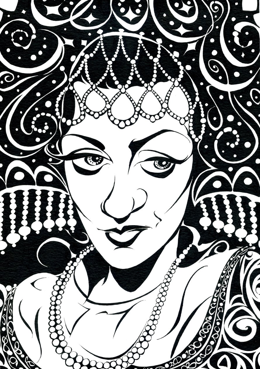 Olga Borodina - karikatyyri venäläisestä oopperalaulajasta (mezzosopraano) tekijältä Neale Osborne