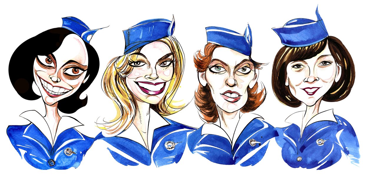 Pan Am - karikatyyri televisiosarjan näyttelijöistä tekijältä Neale Osborne