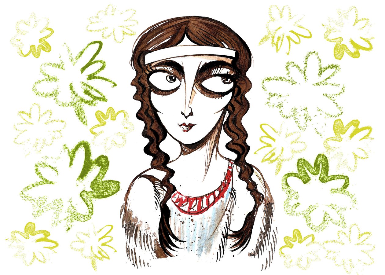 Pocahontas, Amerikan alkuperäiskansojen prinsessa ja kansansankaritar, henkilökohtainen nimi Matoaka, syntynyt lähellä Jamestownin siirtomaa-asutusta, Virginia. tekijältä Neale Osborne