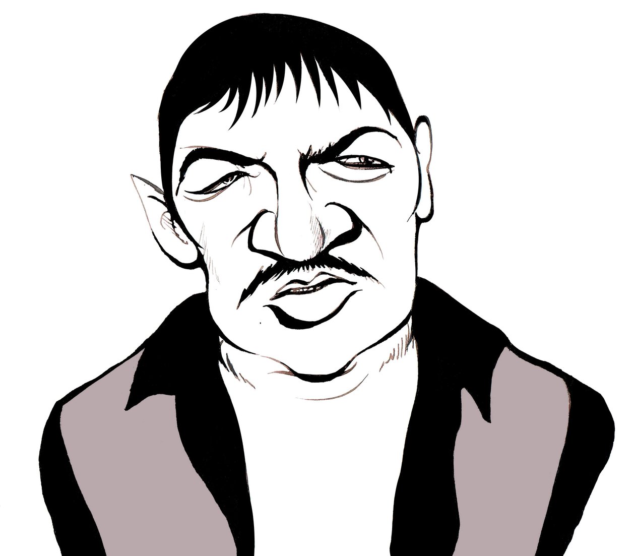 Rainer Werner Fassbinder, saksalainen elokuvaohjaaja, näyttelijä, näytelmäkirjailija ja teatteriohjaaja (1945 - 1982), karikatyyri tekijältä Neale Osborne
