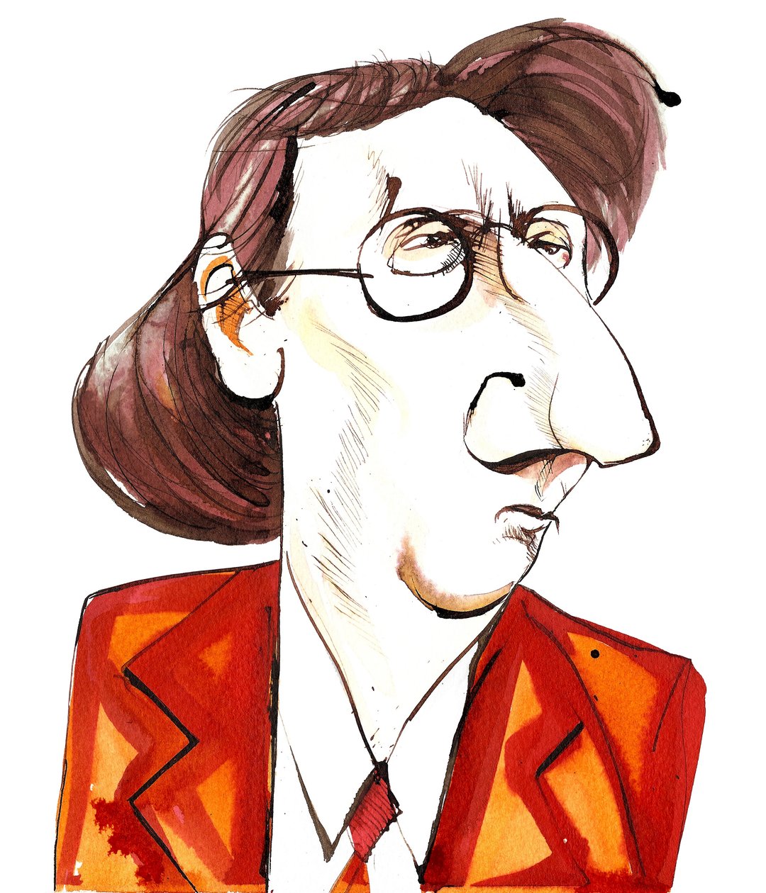 Rued Langgaard (1893 - 1952) tanskalainen säveltäjä ja urkuri, karikatyyri tekijältä Neale Osborne