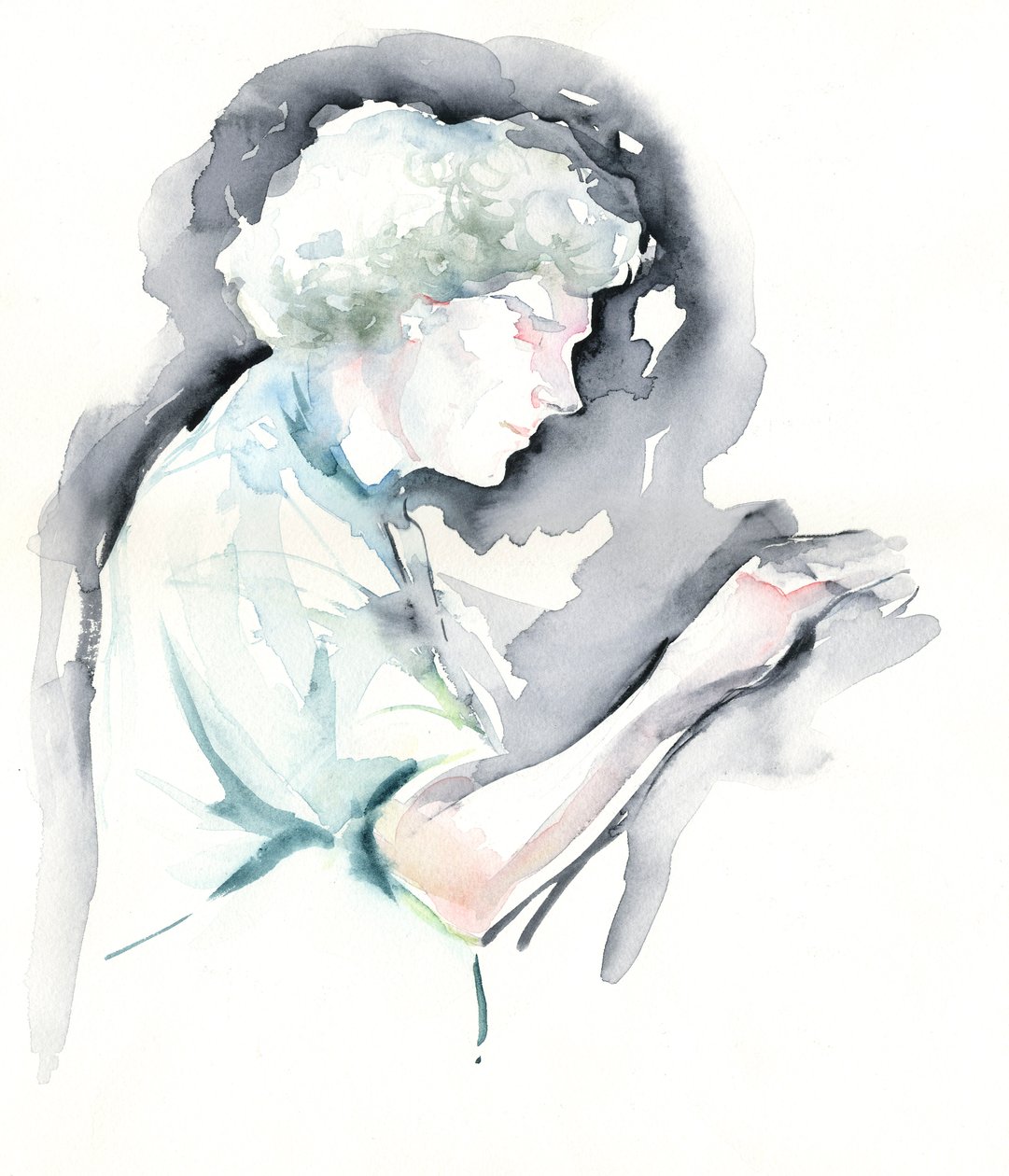 Simon Rattle - akvarellimuotokuva englantilaisesta kapellimestarista Symphony Hallissa Birminghamissa tekijältä Neale Osborne