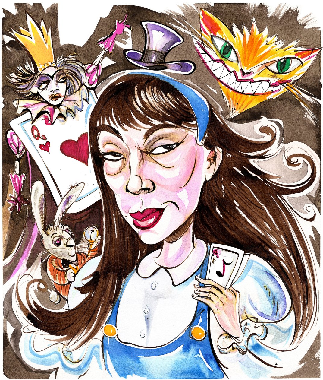 Unsuk Chin - karikatyyri Lewis Carrolls Alicea viitaten hänen 2007 -oopperaan Liisa ihmemaassa tekijältä Neale Osborne