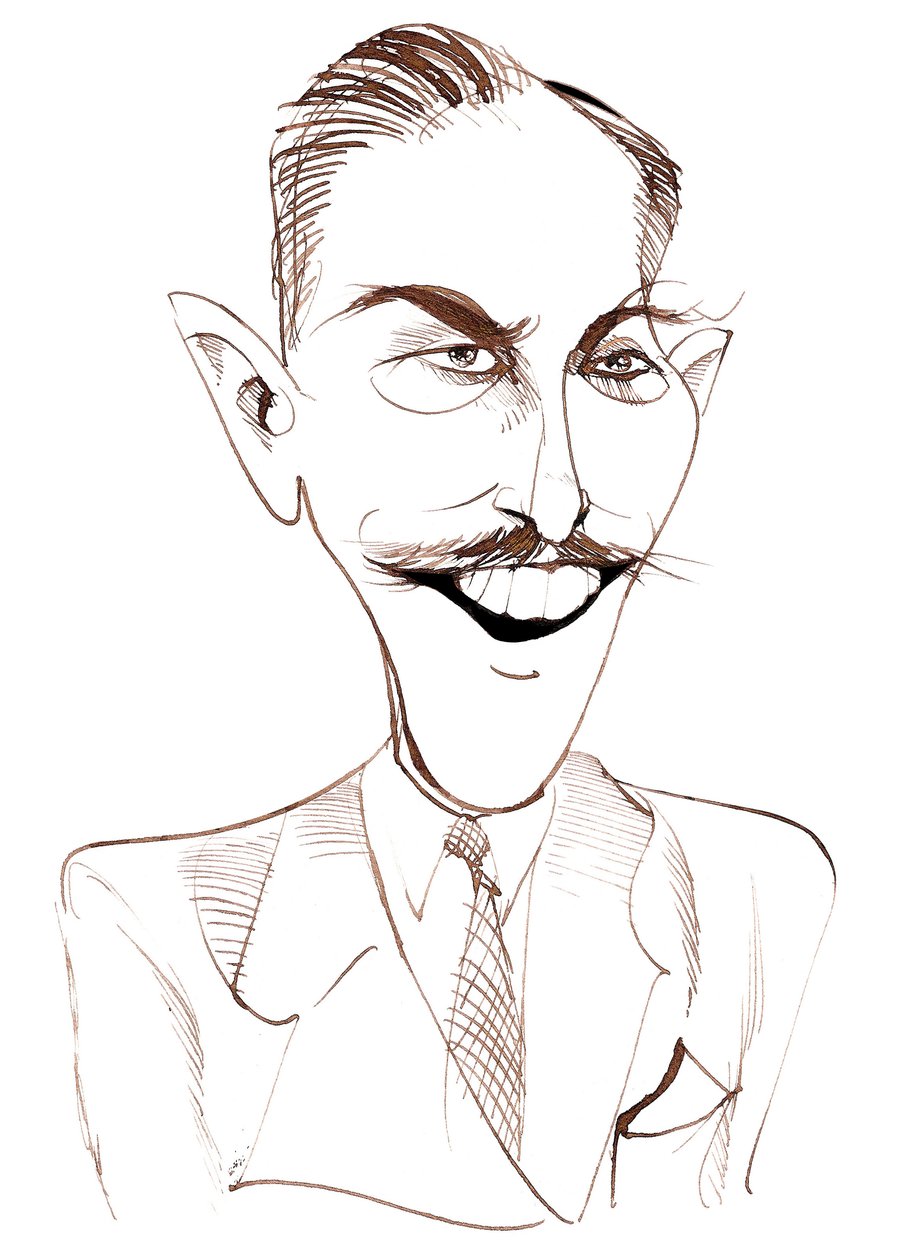 Walt Disney, yhdysvaltalainen elokuvatuottaja, liikemagnaatti, sarjakuvapiirtäjä ja animaattori; karikatyyri tekijältä Neale Osborne