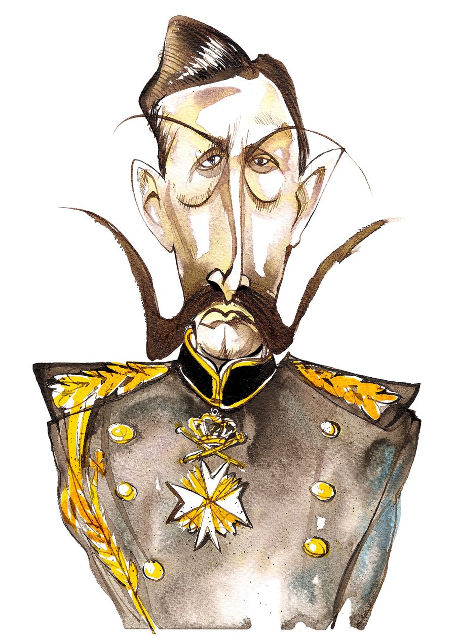 Vilhelm Toinen, Saksan keisari; Preussin kuningas (1859-1941); värillinen karikatyyri tekijältä Neale Osborne