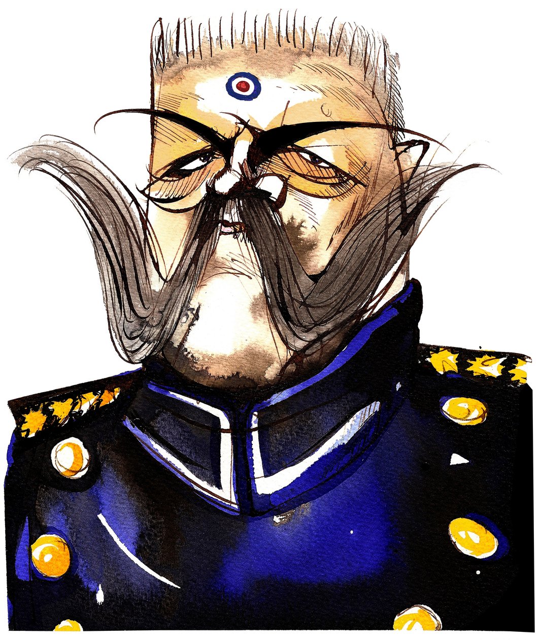 Paul von Hindenburg - puolalainen, saksalainen kenraali ja presidentti (1847-1934); värillinen karikatyyri tekijältä Neale Osborne