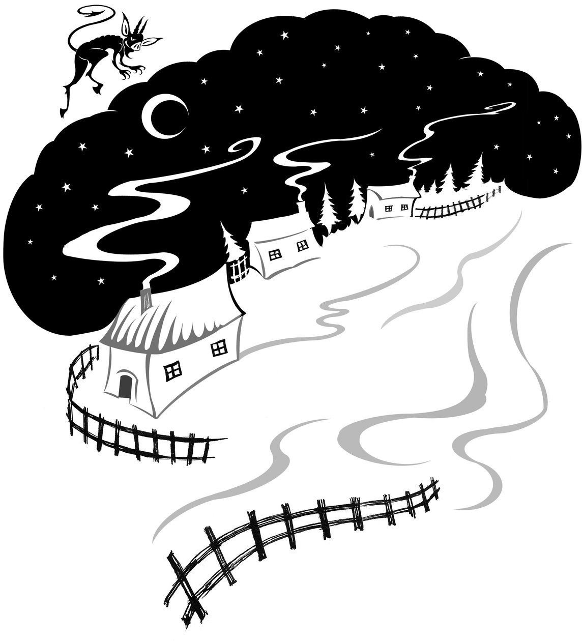 Snowswept Village, 2022 (muste ja digitaali) tekijältä Neale Osborne