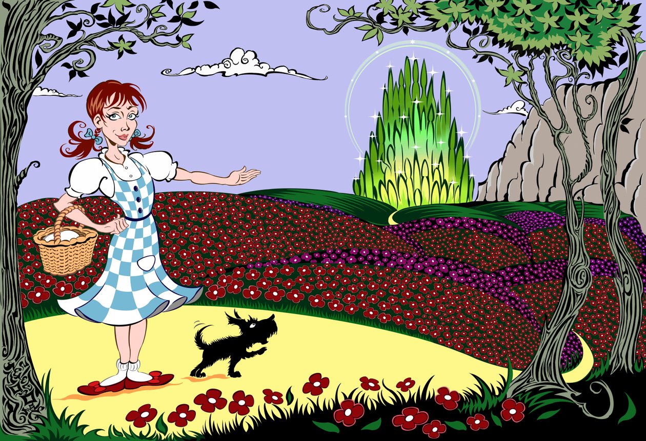 "The Wonderful Wizard of Oz": Dorothy ja Toto Yellow Brick Roadilla matkalla Emerald Cityyn tekijältä Neale Osborne
