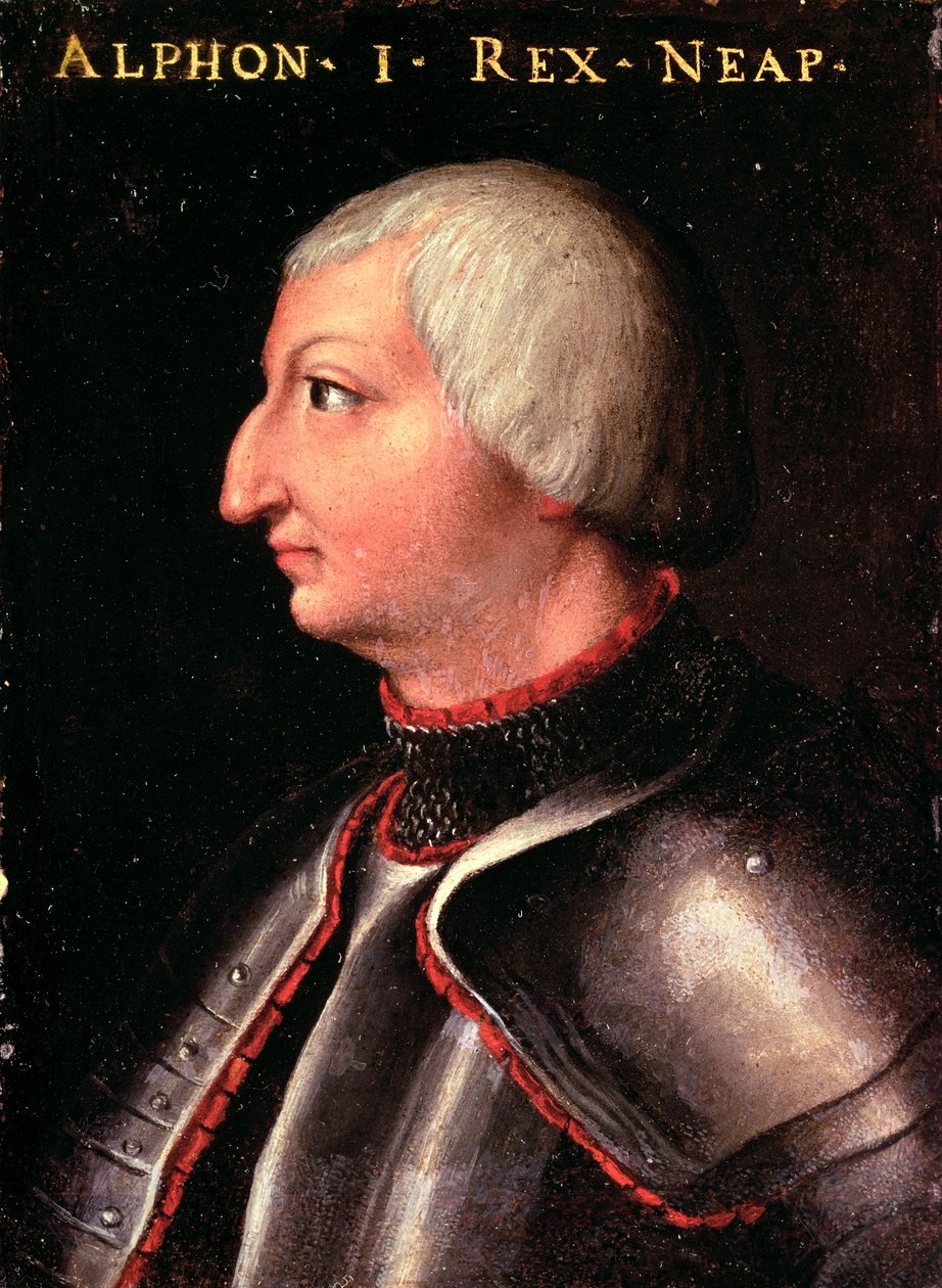 Alfonso V "Magnanimous", Aragonian kuningas, (Napolin ja Sisilian Alfonso I) (1396-1458) n. 1450 (paneeli) tekijältä Neapolitan School