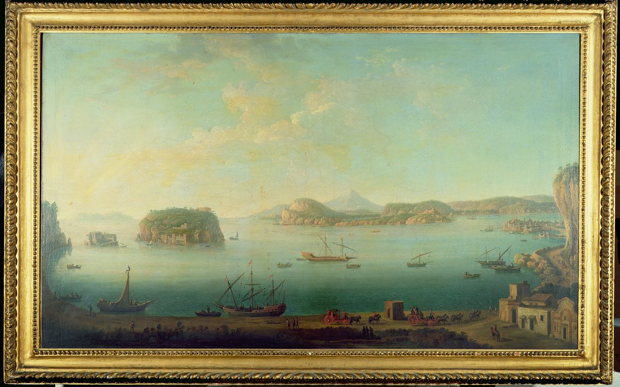 Näkymä rannikolle lähellä Napolia Nisidan, Procidan, Ischian ja Caprin saarilla, n. 1780 tekijältä Neapolitan School