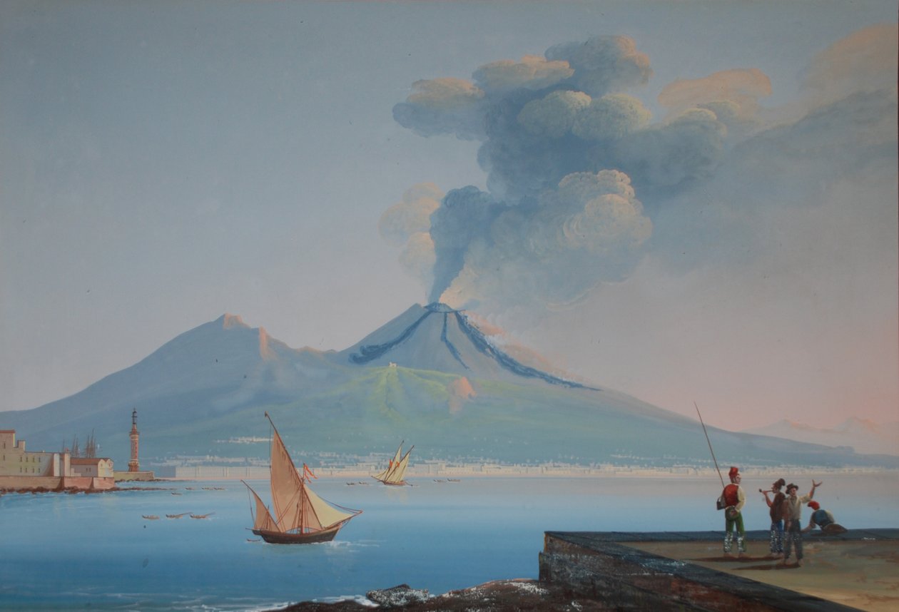 Näkymä Napolinlahdelle Vesuvius-vuorella (öljy kankaalle) tekijältä Neapolitan School