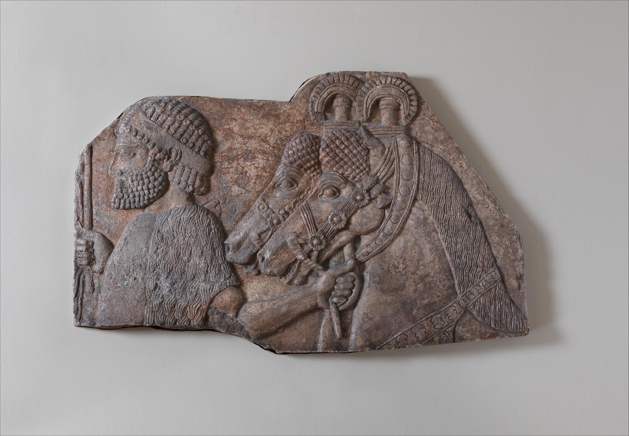 Ulkomaalainen sulhanen sivukulkueessa, n. 721-05 eKr. (kipsialabasteri). tekijältä Neo Assyrian Neo Assyrian