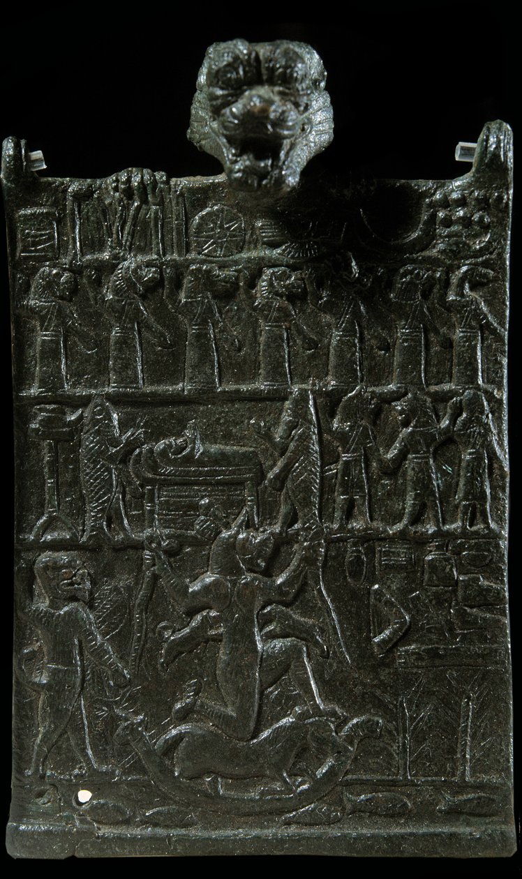 Mesopotamia: pronssinen loitsulaatta demonista jumaluutta Lamashtua vastaan. Esitys manaamiskohtauksesta. Uusassyrialainen kausi (v 1000-612 eKr.). 750 eaa. Pariisi, Louvre-museo tekijältä Neo Assyrian Neo Assyrian