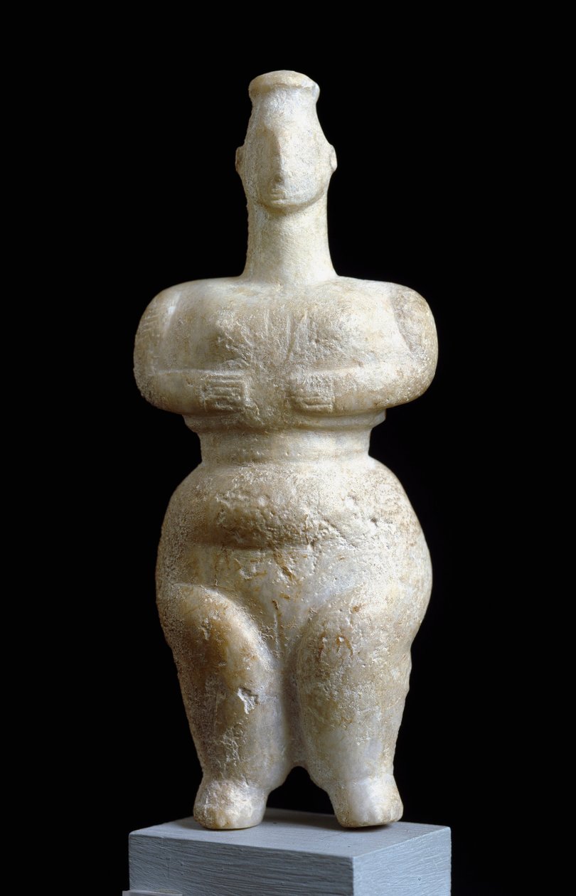 Kreikkalainen taide: "" Spartan naispatsas""" Marmoriveistos. Athenes, Kansallinen arkeologinen museo - Naisjumala Spartasta - Marmoriveistos, neoliittinen kausi, 6000-5000 eKr. - Kansallinen arkeologinen museo, Ateena, Kreikka tekijältä Neolithic Neolithic