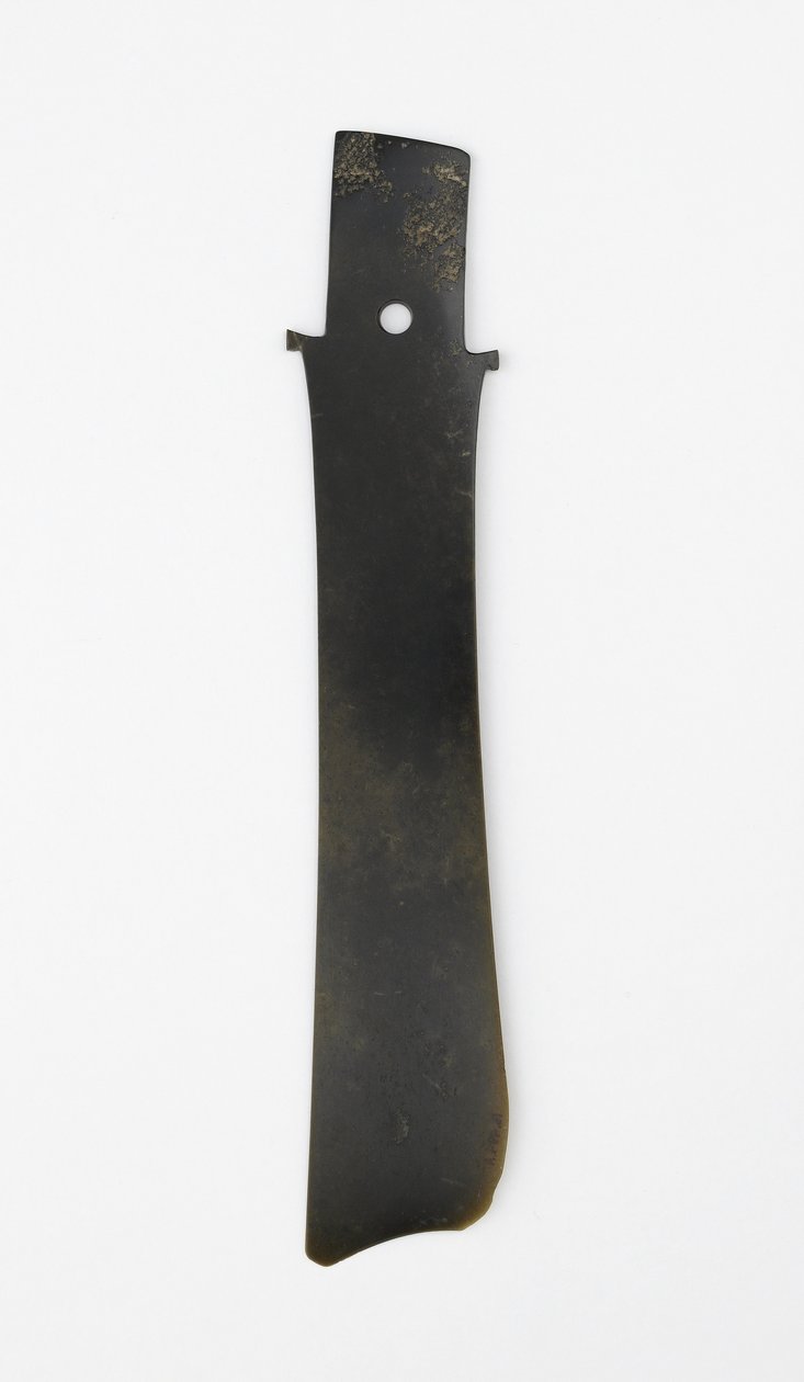 Haarukkataltta (zhang), Qijia-kulttuuri, n. 2500-2000 eKr. (jade (nefriitti)) tekijältä Neolithic Period Chinese School