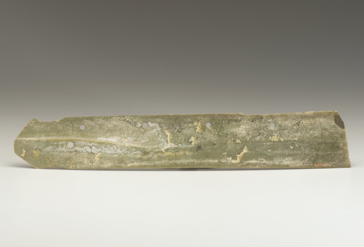 Sadonkorjuuveitsi (hu), Qijia Culture, n. 2500-2000 eKr. (jade) tekijältä Neolithic Period Chinese School