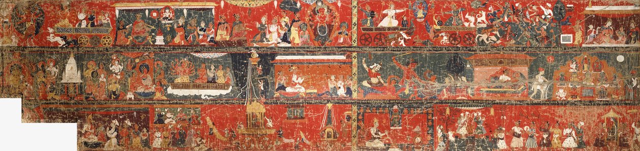 Suuri nepalilainen historiallinen maalaus, joka edustaa versiota legendasta Punaisesta Avalokiteshvarasta, 1712 tekijältä Nepalese School