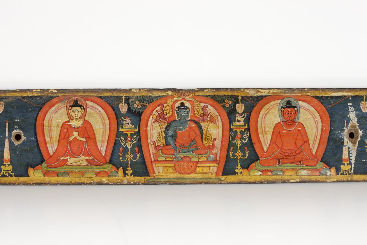 Viiden suojan käsikirjoitus, etukansi, 1138 (läpinäkymätön wc ja muste puulle) tekijältä Nepalese School