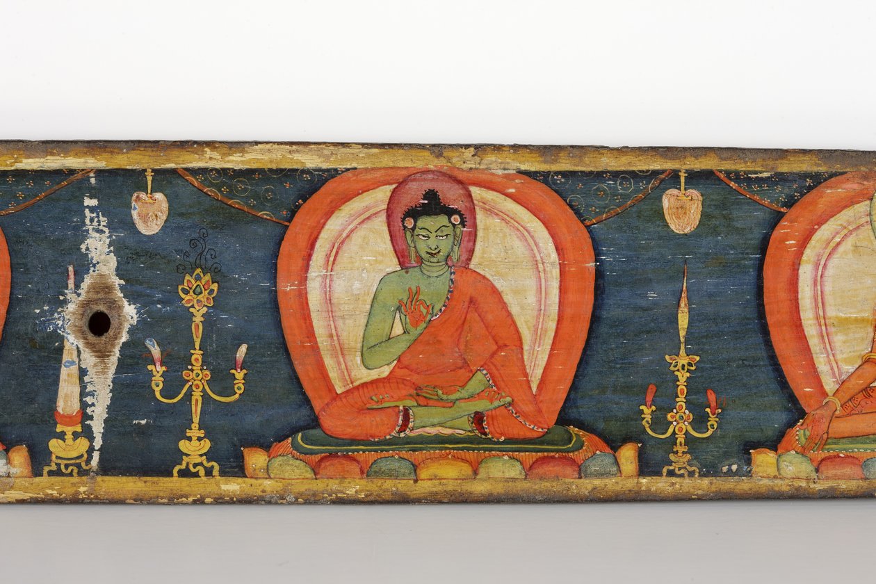 Viiden suojan käsikirjoitus, etukansi, 1138 (läpinäkymätön wc ja muste puulle) tekijältä Nepalese School