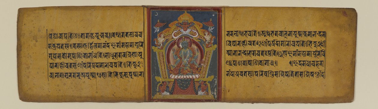 Sivu buddhalaisesta käsikirjoituksesta, joka kuvaa yhtä Pancharaksha-jumalattaria, 16-1700-luku (muste ja akvarelli paperille) tekijältä Nepalese School