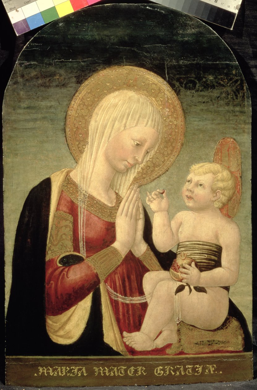 Madonna ja lapsi granaattiomenalla (tempera paneelissa) tekijältä Neri di Bicci
