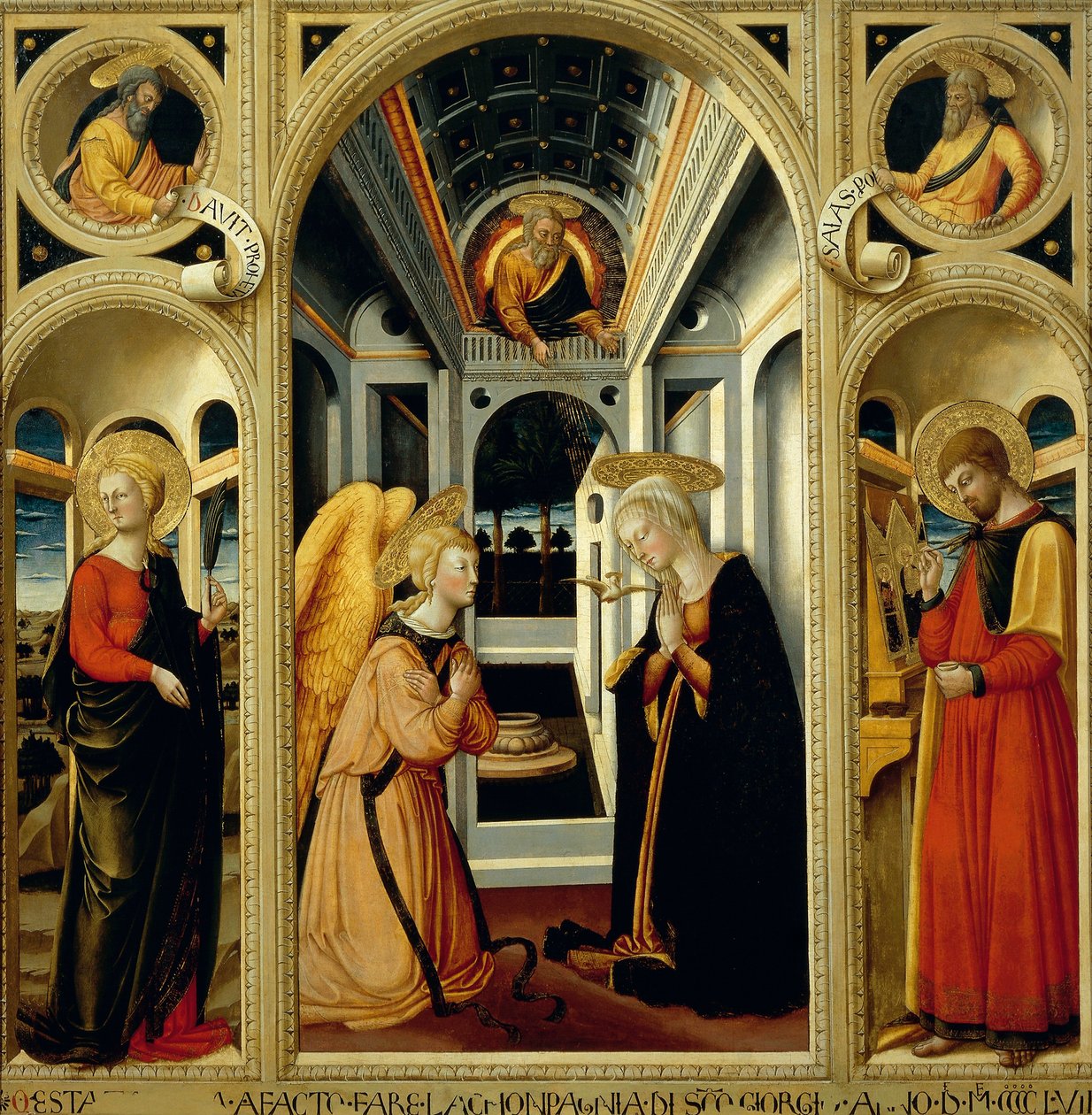 Neri di Biccin (1418-1492) ilmestys, joka esittää Pyhän Apollonian, Pyhän Luukkaan ja profeetat Daavidin ja Jesajan tekijältä Neri di Bicci