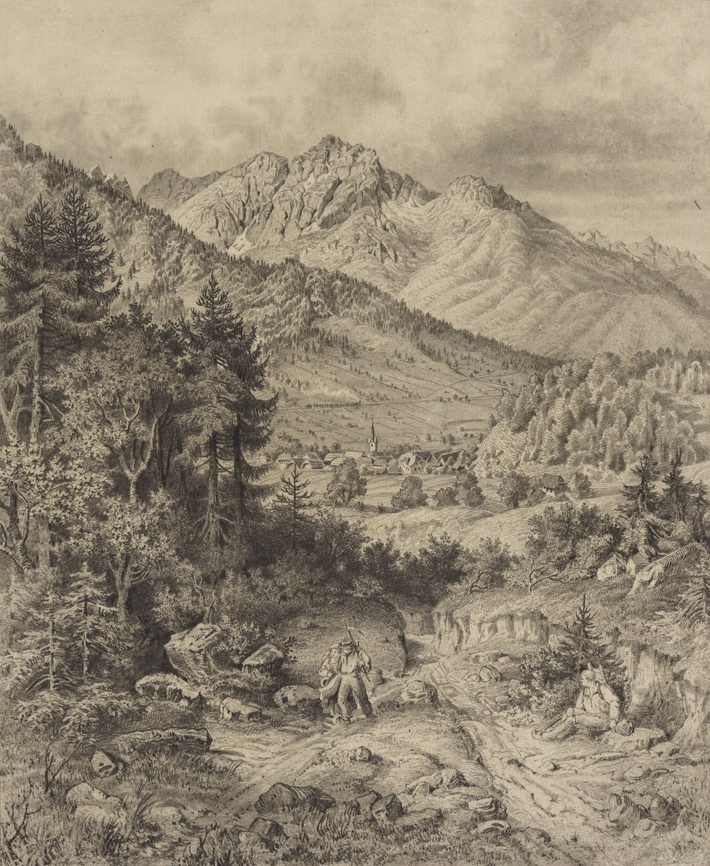 Alpenlandschaft mit Staffage tekijältä Leopold Blonder