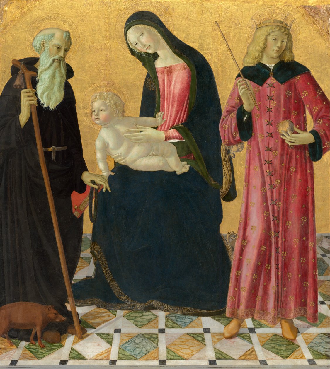 Madonna ja lapsi Saint Anthony Abbotin ja Pyhän Sigismundin kanssa, n. 14901495. tekijältä Neroccio de Landi