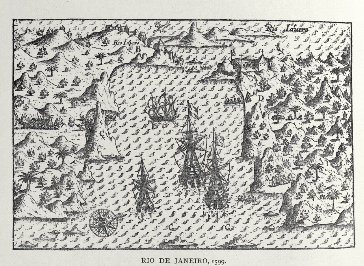 "Rio de Janeiro vuonna 1599", Olivier de Noortin teoksesta "Description of the Tiresome Voyage", Amsterdam, 1602 tekijältä Netherlandish School