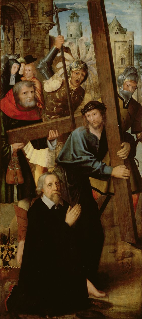 Kristus kantaa ristiä, vasen siipi Pyhän Antoniuksen alttarilta, 1510-18 (tempera & öljy paneelissa) tekijältä Netherlandish School