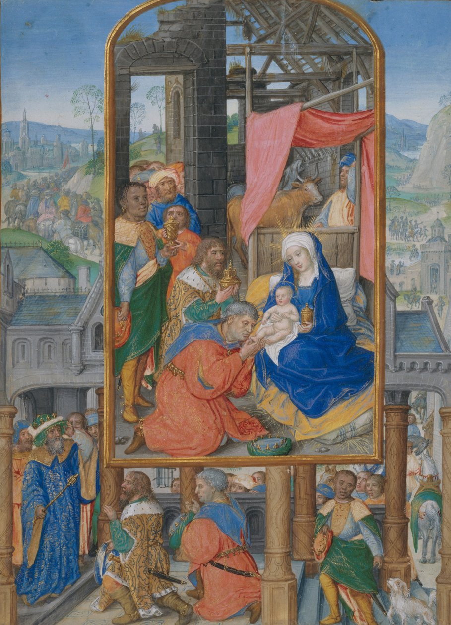 Käsikirjoituksen valaistus, jossa Taivasten palvominen, n. 1515-25 (tempera, muste ja kulta pergamentilla). tekijältä Netherlandish School