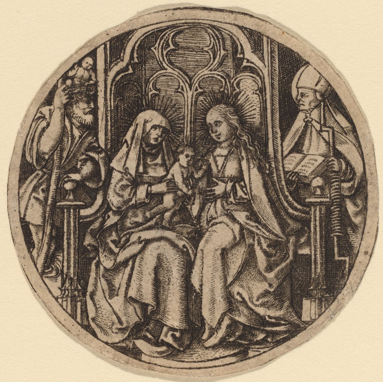 Madonna ja lapsi pyhien Christopherin ja Erasmuksen kanssa tekijältä Netherlandish 15th Century