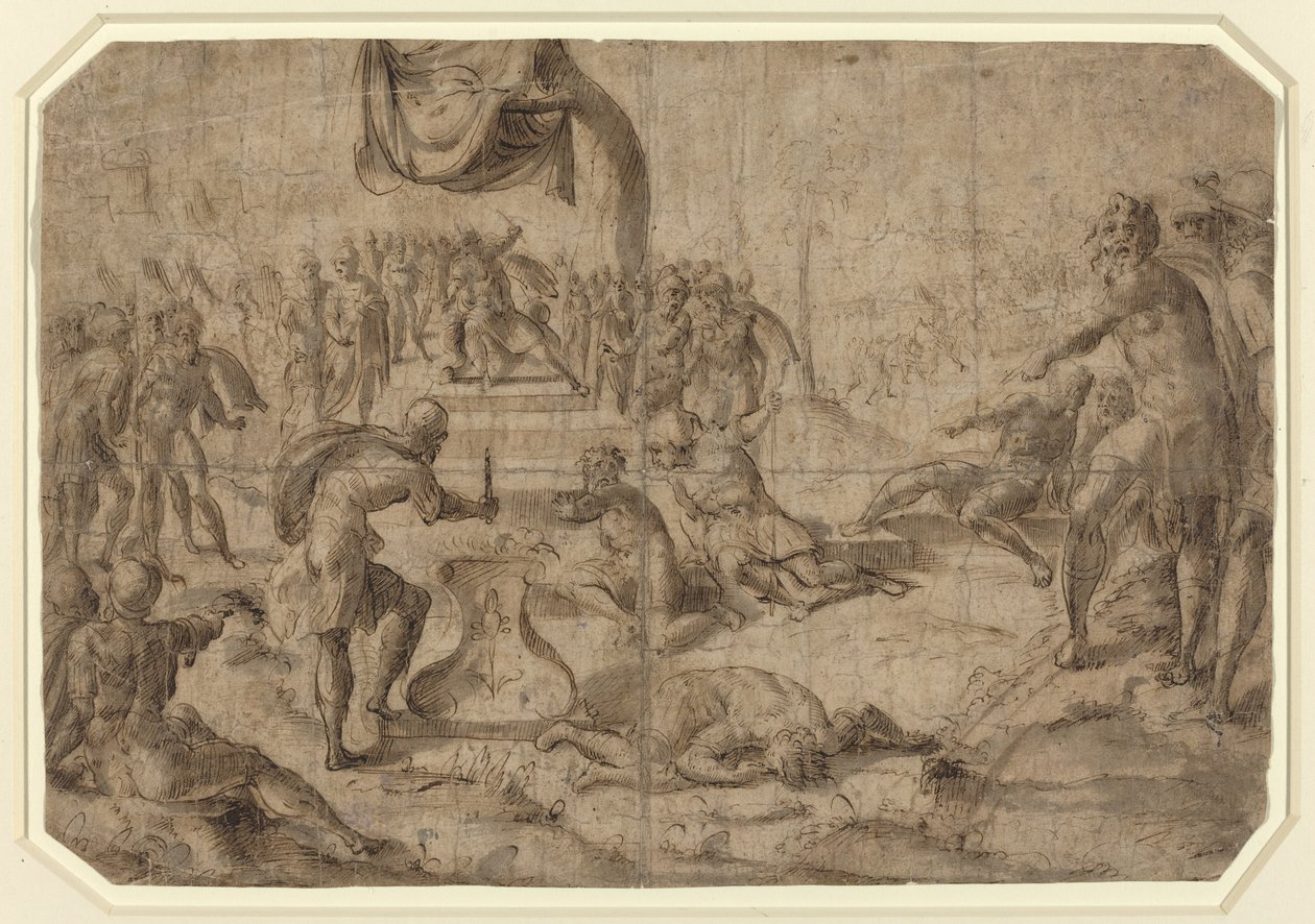Uhrauskohtaus (Gaius Mucius Scaevola?) tekijältä Netherlandish 16th Century