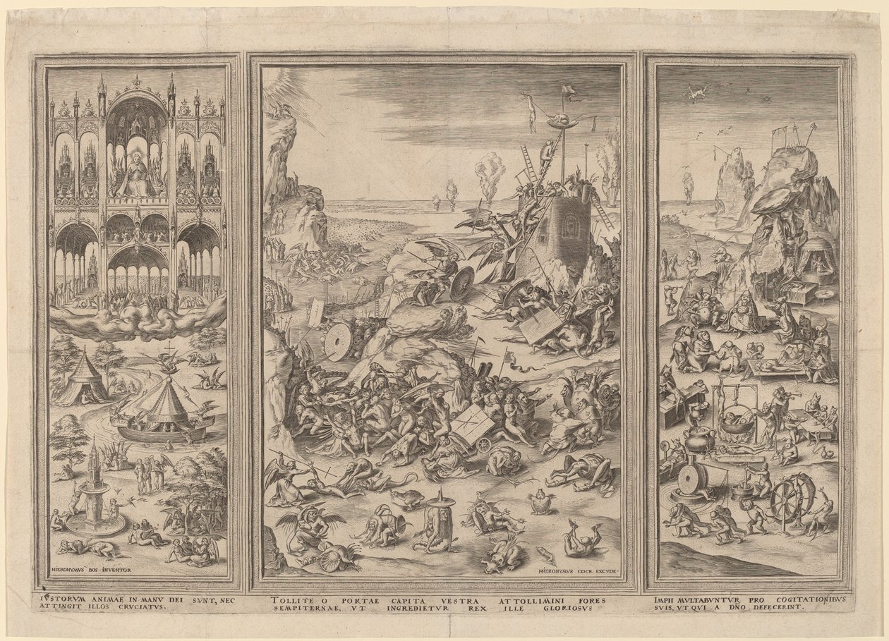 Viimeisen tuomion triptyykki tekijältä Netherlandish 16th Century after Hieronymus Bosch, Hieronymus Cock