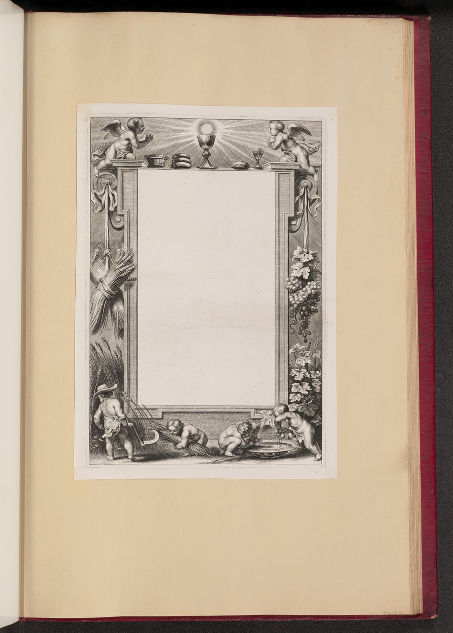 Reunuskuvitus, jossa on Putti-korjuuuhri Jumalalle tekijältä Netherlandish 17th Century